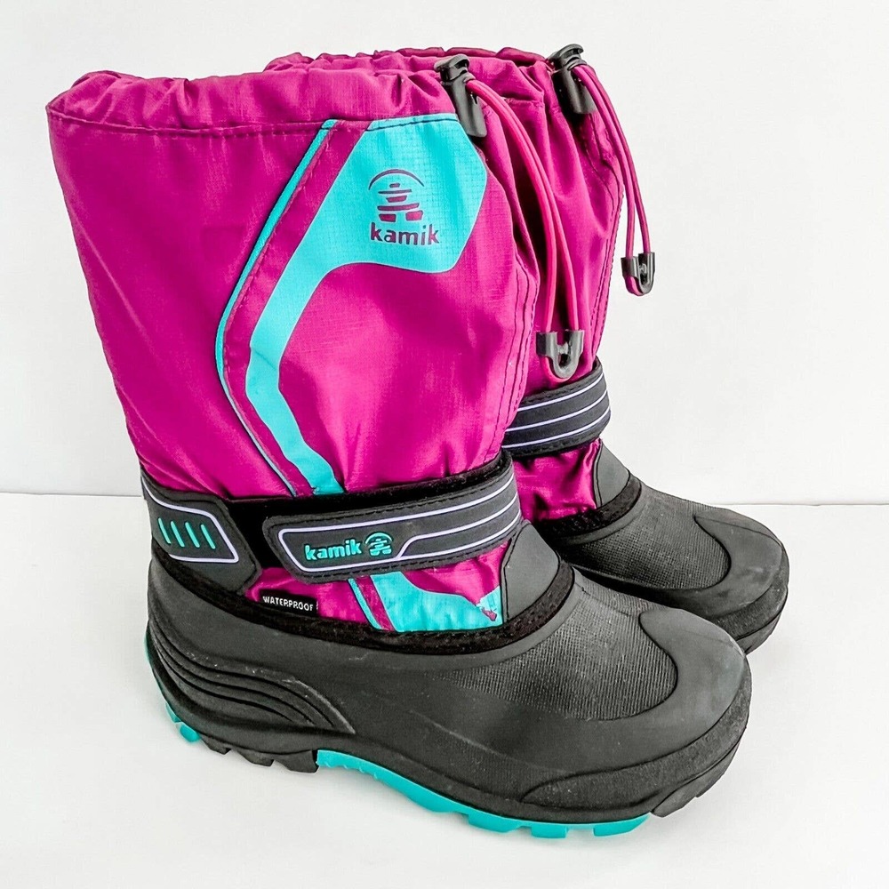 Kamik Snow Boots Waterproof Youth GIrls Size 6 Purple Blue Insulated Liner